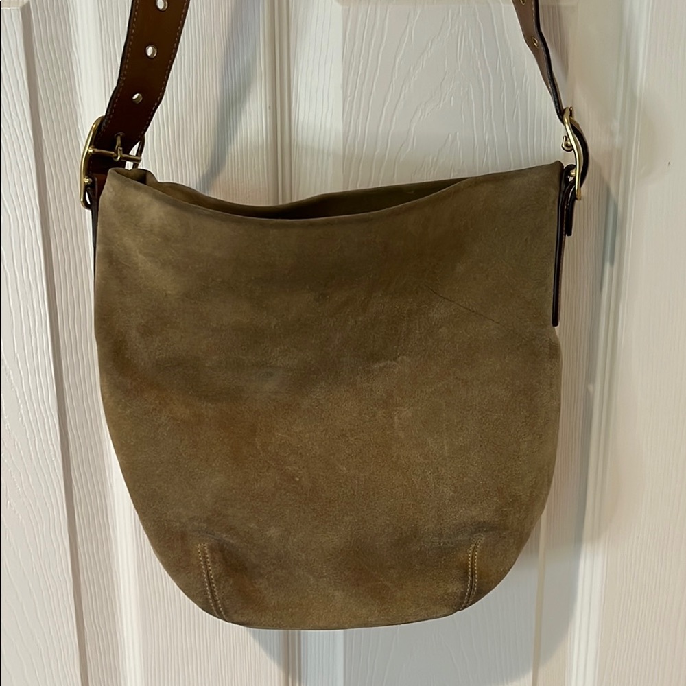 Coach suede Moss green Mini Bag with brown Leather Strap - Picture 3 of 5